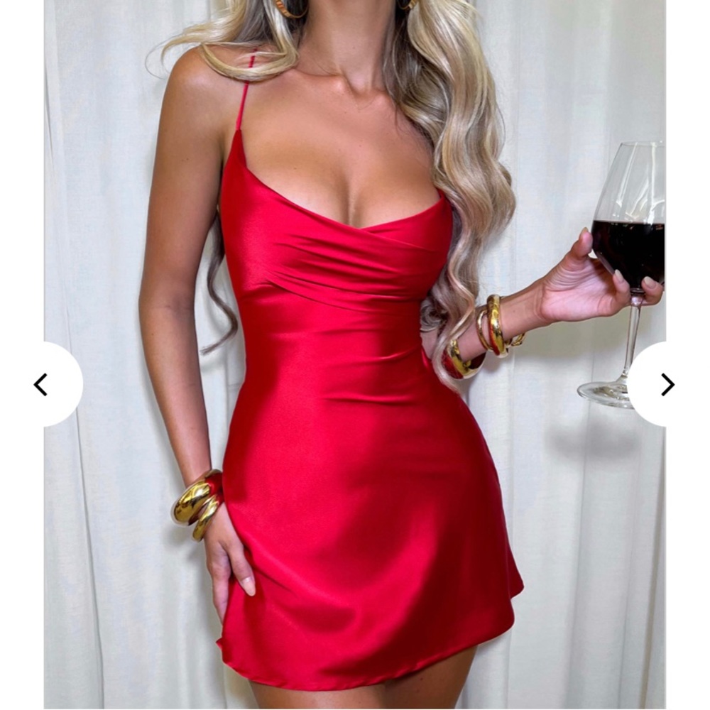 Red Lace Back Slip Dress